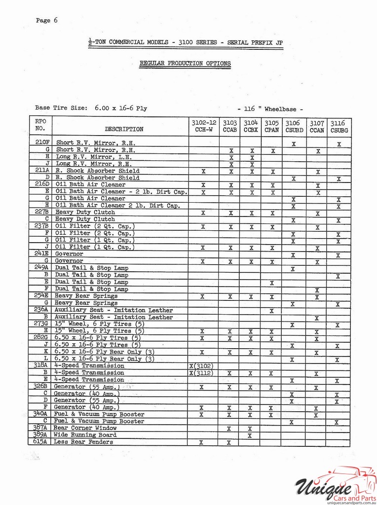 1951 Chevrolet Production Options List Page 4